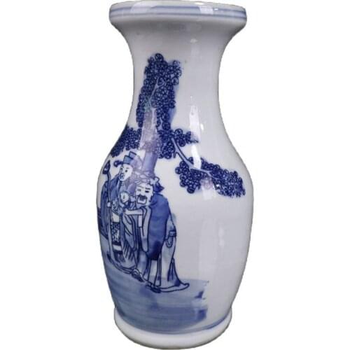 Chinese Old Porcelain Blue And White Three Star Figure Pattern Vase