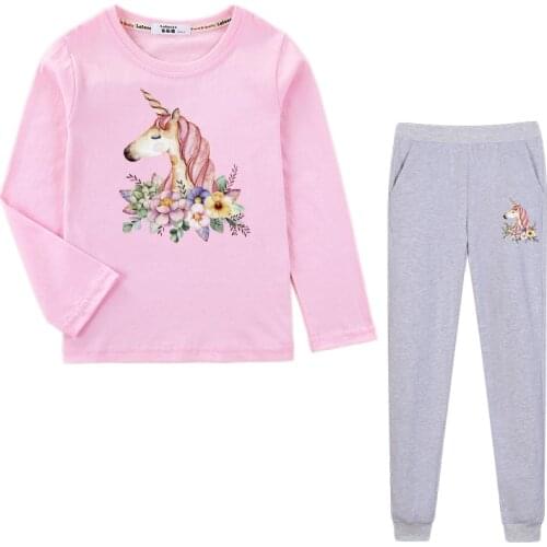 Kid long sleeve suit girls unicorn tops pant 2pcs set spring autumn cotton clothing tshirt pants kids clothes