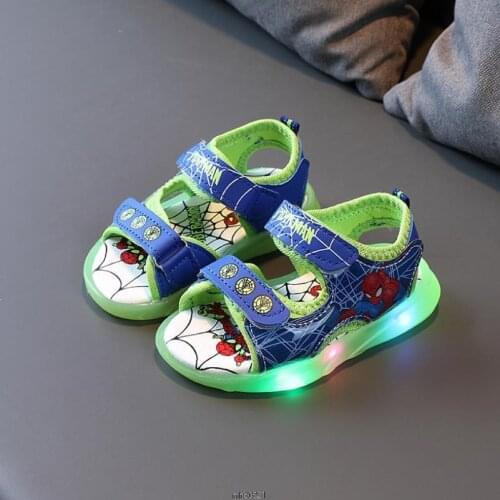SpiderMan Summer Cartoon Frozen Elsa Sandals Girl Sandals LED Flashing Sandals Children Kids Shoes Summer Beach Sandals for Girl