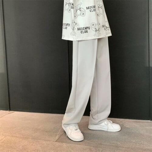Summer Wide-leg Pants Mens Fashion Black Gray Casual Pants Men Trousers Loose Straight Suit Pants Mens Dress Pants M-2XL