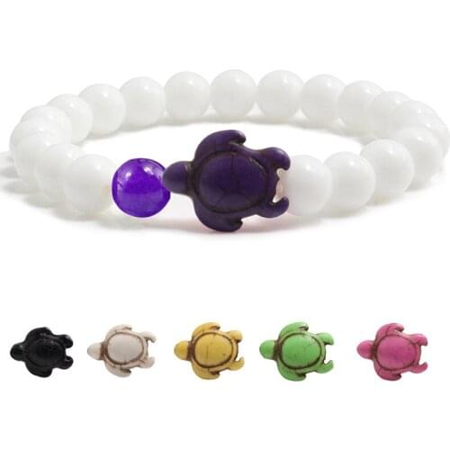 Summer Style Sea Turtle Beads Bracelets For Women Men Classic 9 colors Natural Stone Elastic Friendship Bracelet Beach Jewelry