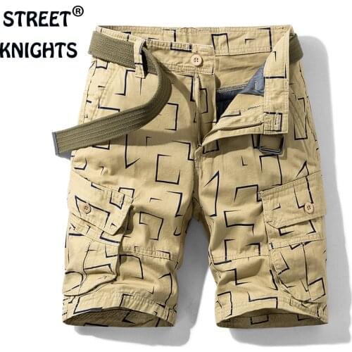 Mens 2021 Summer New Casual Loose Camouflage Cargo Shorts Men Multi-Pocket 100% Cotton Street Military Knee-Length Beach Shorts