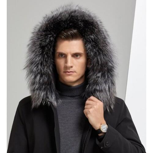 New Black Real fox fur Collar Hooded Mens Parka Thicken Warm rabbit Fur Lining Winter Overcoat Long Jackets Men Large Size M-4XL
