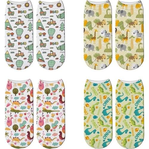 New 3D Printed Cartoon Dinosaur Women Socks Children Cute Tyrannosaurus Rex Short Socks Kawaii Jurassic Ankle Socks Dropshipping