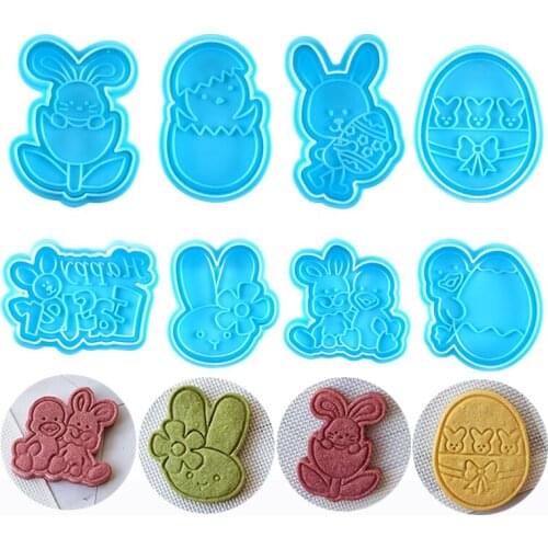 New 4pcs/Set Easter Egg Bunny Cookie Cutter Cake Tools Plunger Press Fondant Molds Cookies Stamp Biscuit Mold DIY Baking