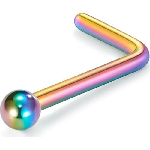 Nostril perforation jewelry L-shaped screw opal cz ear nose throat spiral cartilage flat earrings 20g 18g nose ring earrings