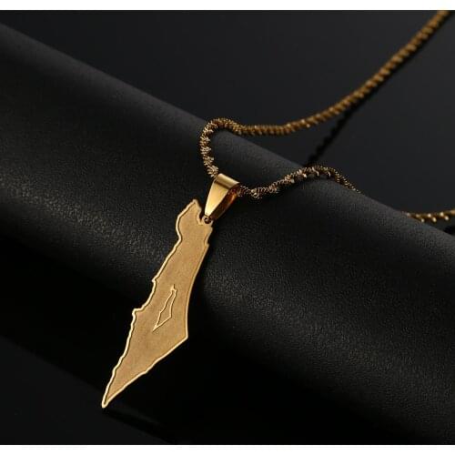 Stainless Steel Israel and Palestine Map Pendant Necklaces Women Gold Color Map Jewelry Gifts