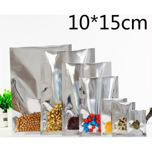 10*15cm 100Pcs/Lot Open Top Silver Aluminium Foil Clear Packing Bag Vacuum Pouches Heat Seal Bags Food Storage Package Pack Bags