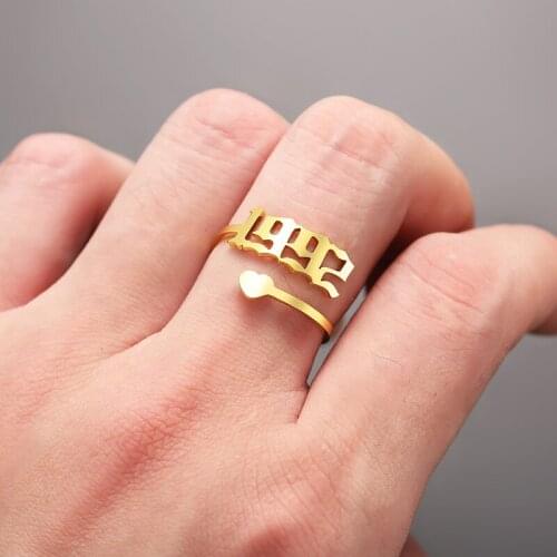 Adjustable 1990-2000 Year Rings Custom Birth Year Stainless Steel Heart Gold Silver Color Finger Jewelry Women Men Jewelry Gift