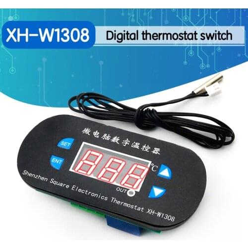 XH-W1308 Adjustable Dual LED Digital Display Temperature Controller Thermostat Switch DC 12V AC 110V-220V Cool Heat Sensor Red