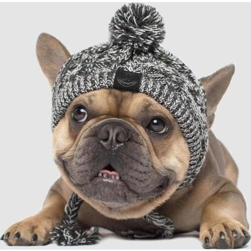 Dog Hat Fluffy Hair Ball Pet Hat Hand Knitted Woolen Hat French Bulldog Hat Autumn And Winter Warm Pet Head Cover Jacquard Hat