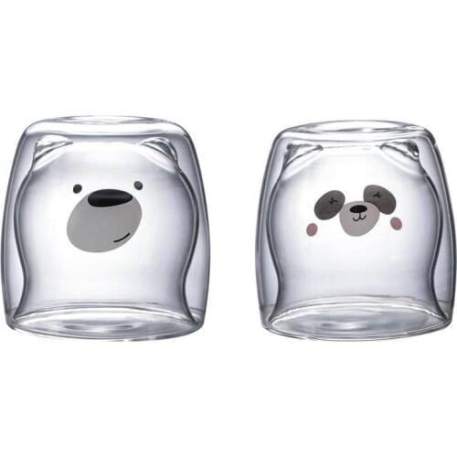 Creative 3D 2-tier Lovely Panda Bear Innovative Beer Glass Heat-resistant Double Wall Coffee Cup Morning Milk Glass Juice Glass