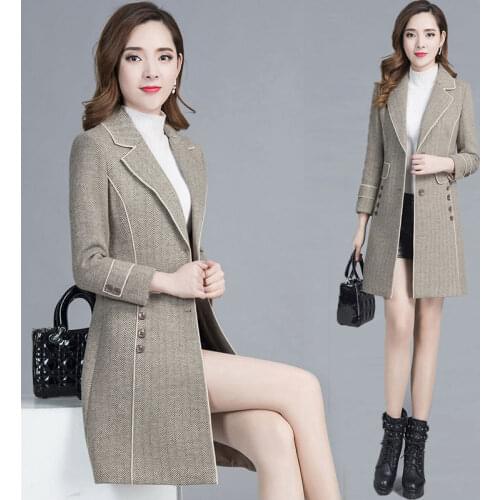 Spring Fashion Woolen Coat Womens Autumn And Winter New Womens Clothing Mid-Length Slim Thick Woolen Jacket Female Coat