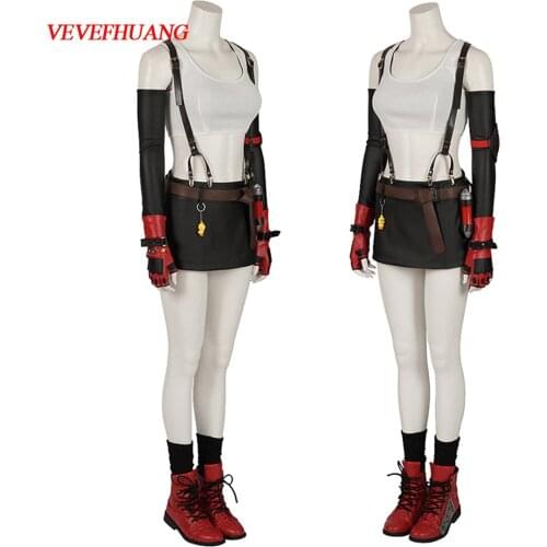 VEVEFHUANG Final Fantasy VII Remake Tifa Lockhart Cosplay Costume Halloween Adult Women Sexy Costumes Tifa Outfit Custom Suit