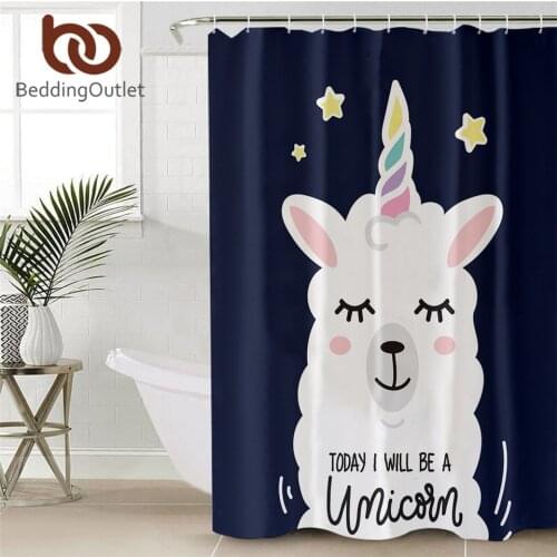 BeddingOutlet Cute Llama Shower Curtain Unicorn Waterproof Bath Curtain With Hooks for Bathroom Cartoon Alpaca cortina ducha