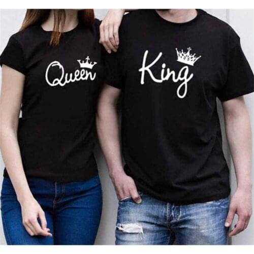 King Queen Letter Crown Print T Shirt Couple Short Sleeve O Neck Tshirt 2020 Summer Women Tee Shirt Tops
