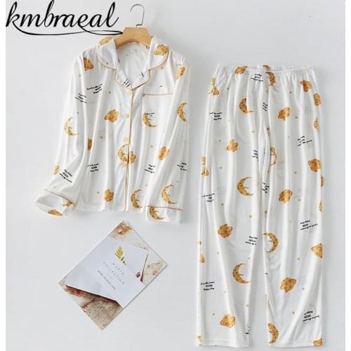 Ladies Pajamas In The Spring and Autumn Cotton Long Sleeves Sleepwear Can Wear Outside The Household To Take Set Woman 2 Pieces