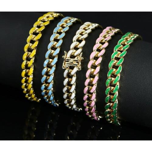 Summer hot selling fashion neon enamel bracelet for women colorful jewelry iced out miami cuban tennis chain boho bangle 8mm