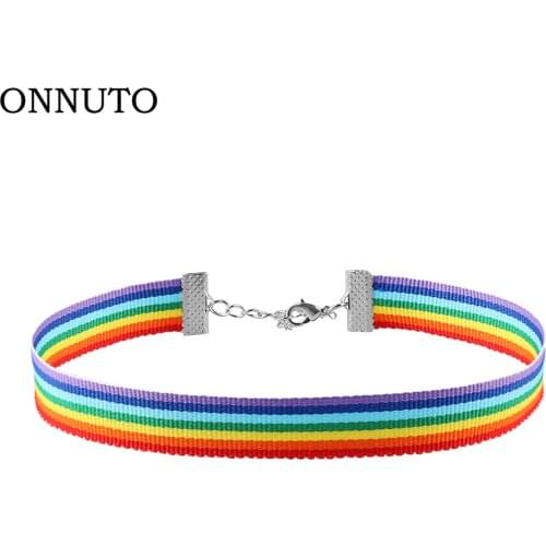 Women Rainbow Choker Necklace Lesbian Lace Chocker Ribbon Collar Pendant Neck Simple Accessories Mujer Jewelry Gifts