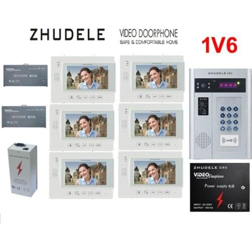 ZHUDELE Building Home security intercom system 6 Units Apartment Video Door Phone Bell Intercom System 7" TFT monitor IN STOCK