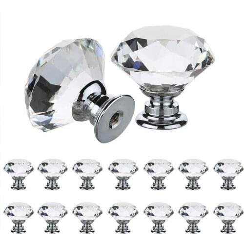 ETUUD 10pcs Furniture Handle 20-40mm Diamond Crystal Glass Alloy Door Drawer Cabinet Wardrobe Pull Knobs Worldwide Store set