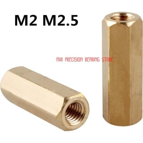 100pcs Thread M2 M2.5 Hex Brass Standoff spacer Female Spacing Screws Long Nuts L=5/6/7/8/9/10/11/12/15mm Double cylinders Flat