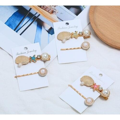 2 set of pack hair clip for women with inlay faux pearl flower starfish rhinestone design female side clip bangs clip haarclip