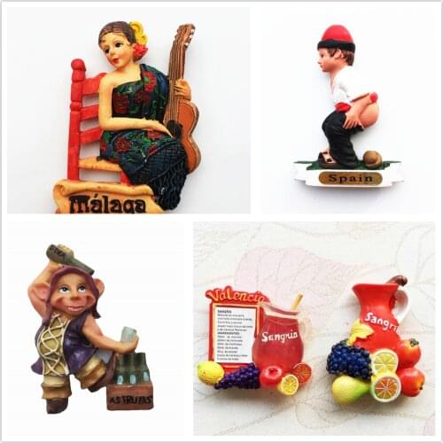 Europe Spain 3D Fridge Magnets Tourist Souvenir Decoration Articles Handicraft Magnetic Refrigerator Collection Gifts