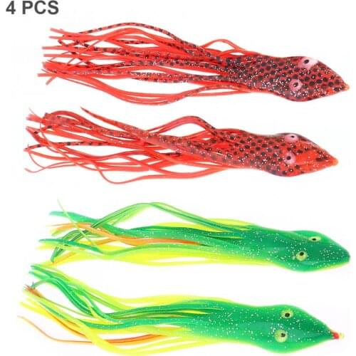 4pcs/lot 15cm PVC Snake Head Simulate Octopus Soft Bait Silicone Skirts Bass Squid Fishing Lures 2 Colors Optional