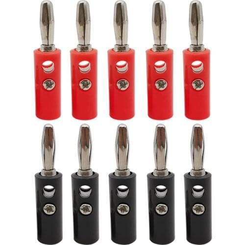 5Pairs Silver 4mm Banana Plug Connector Red Black 4 mm Audio Speaker Screw Banana Plugs Speaker Wire Cable Connectors