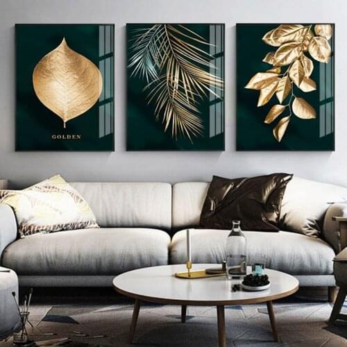 Abstract Golden Leaves Poster Green Plant Pictures Canvas Prints Nordic Style Posters Wall Painting for Living Room Home Decor