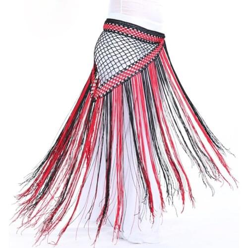 Argentina Style Belly Dance Clothes Accessories Practice Long Tassel Triangle Belt Hand Crochet Belly Dance Colored Hip Scarf