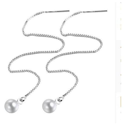Free shipping >>>>noble jewelry 8-9mm Freshwater Pearl Circle Long Chain Dangle Earrings 925 Silver for Women