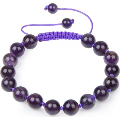 Hot Handmade Braided Round 8mm Beaded Amethyst Bracelet Natural Stone Bracelet For Women Gifts