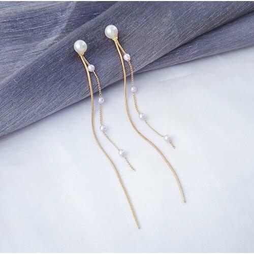 Fashion Long Tassel Simulated Pearl Drop Earrings for women girl Exquisite Snake Chain Pendant Earring Brincos Bijoux Pendientes