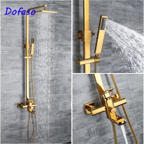 Dofaso gold shower bath tub faucet Golden Brass Shower Faucet Set Dual Ceramic Handle Tub Mixer shower set
