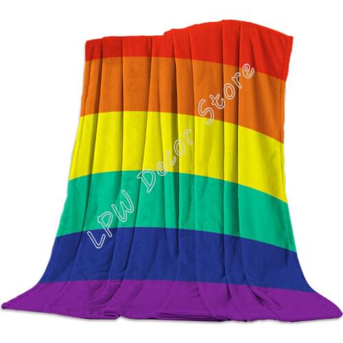 Flannel Blankets Colorful Stripe Pride Rainbow Blanket Cushion Warm Throws on Sofa Bed Home Bedspread Travel Fleece Blanket