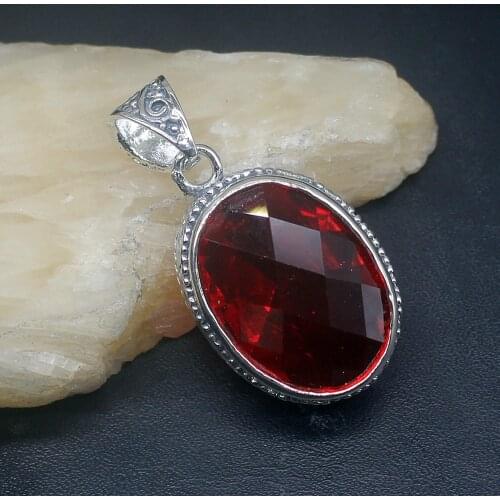 Gemstonefactory Jewelry Big Promotion 925 Silver Solitaire Oval Blood Red Garnet Women Ladies Gifts Necklace Pendant 0923