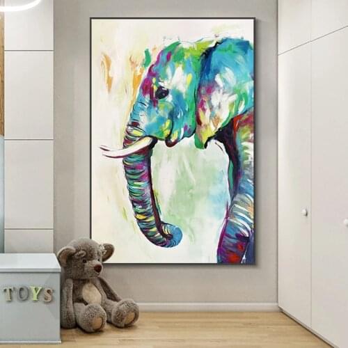 Hademade Modern Art Blue Elephant Oil Paintings on Canvas Graffiti Art Animals oil painting Wall Pictures for Home Living Room