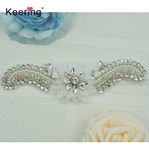 Keering Fashion Handmade Flower Beaded Pearl Rhinestone Applique WRA-879