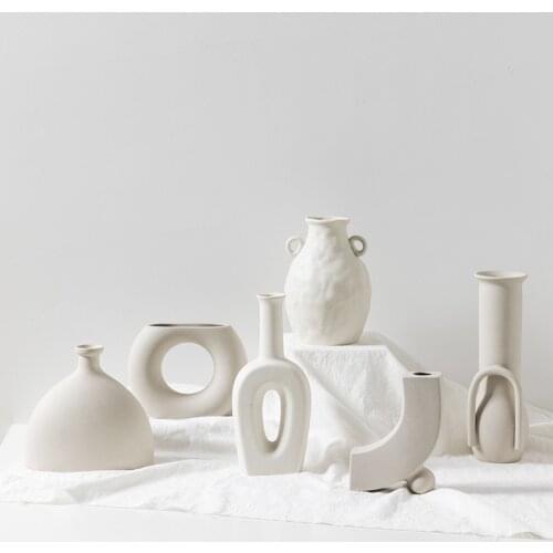 New Products Ceramic Vase Handmade Nordic Style Minimalist Wenqing Art Retro Geometric Shape Dried Real Flowers Home Decoration