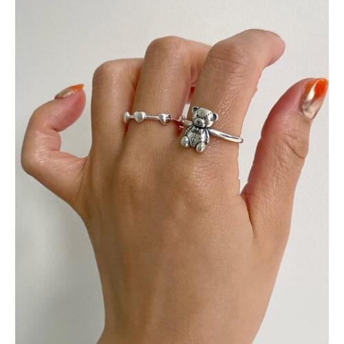 925 Sterling Silver Bear Rings New Fashion Creative Hollow Wave Multilayer Geometric Vintage Punk Party Jewelry Gifts