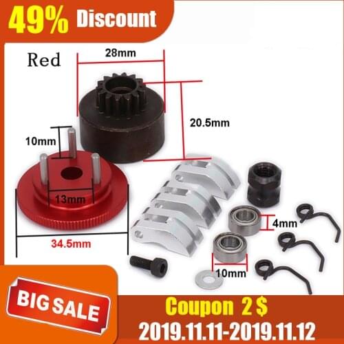 Clutch Bell 14T Gear Bearing Clutch Shoes Springs Cone&Engine Nut Flywheel Assembly For 1/8 RC Model Nitro Car HPI HSP Traxxas