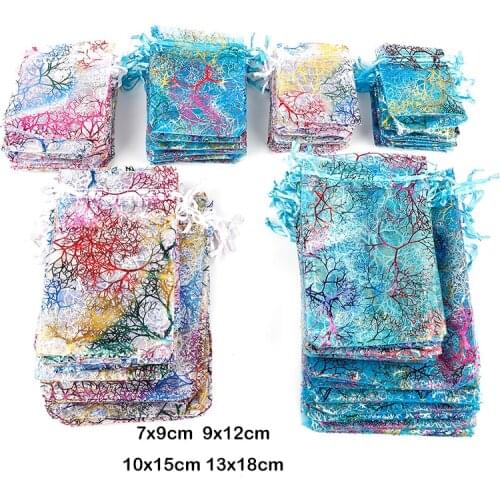 Wholesale 10/20/50Pcs 4 Sizes Drawstring Organza Bags White&Colorful Jewelry Packaging Bags Wedding Gift Bags Jewelry Pouches