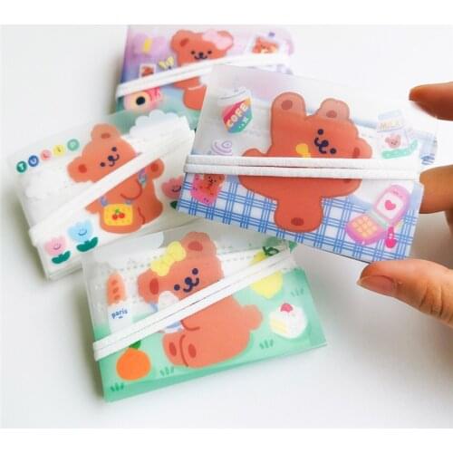 Milkjoy Kawaii Cartoon Print Mask Storage Folder 100 Pieces Cute Bear PVC Waterproof Portable Mask Box For Girls