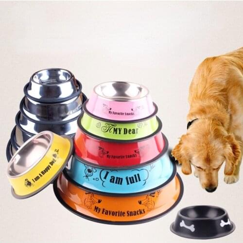 Pet Dog Bowl Cartoon Stainless Steel Pet Bowl Painted Pet Food Bowl Tableware Double Stainless Steel Bowl Pet Products