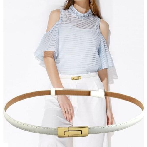 Fashion Thin Belts for Women Adjustable Gold Alloy Buckle Skinny Female Waist Belts Solid Color PU Leather Waistband for Dress