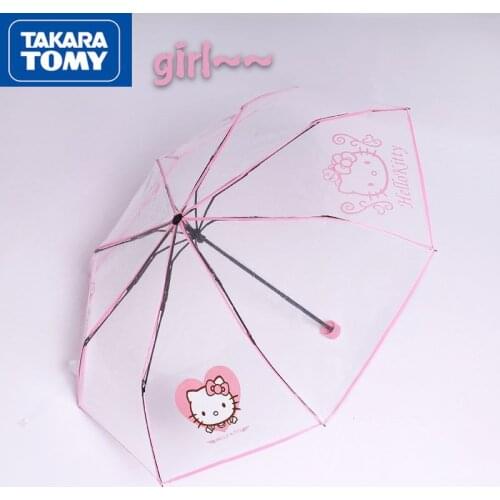 TAKARA TOMY Fashion Transparent Umbrella Folding Student Cute Cartoon Hello Kitty Pure Color Small Fresh Sun Umbrella
