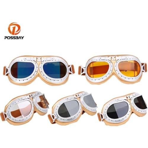 POSSBAY Retro Motorcycle Goggles Glasses Cafe Racer Moto Cycling Helmets Skiing Snowboard Snowmobile Eyewear Outdoor Sports