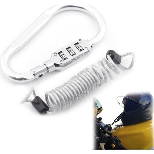 Motorcycle Silver Helmet Lock Combination PIN Locking Coiled Anti-Theft Tether Cable Retractor Cable Bicycle scooter Universal